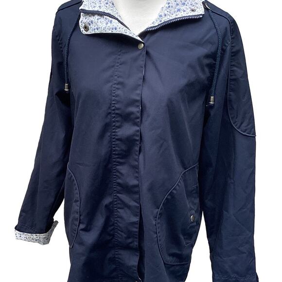 Cute Hooded Rain Jacket Parka Blue Cottage Style Floral Full Zip Women's Small - Picture 1 of 9
